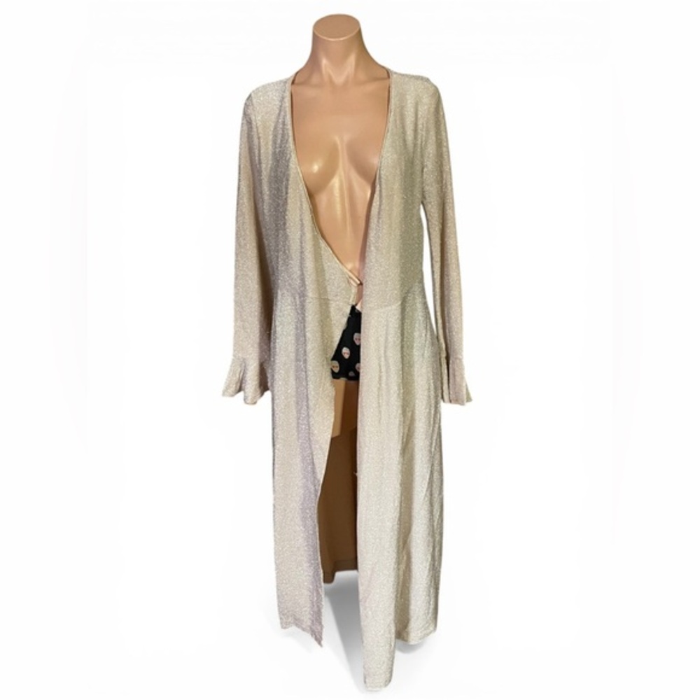 Free People M One More Time Gold Metallic Lurex Shimmer Wrap Midi Dress